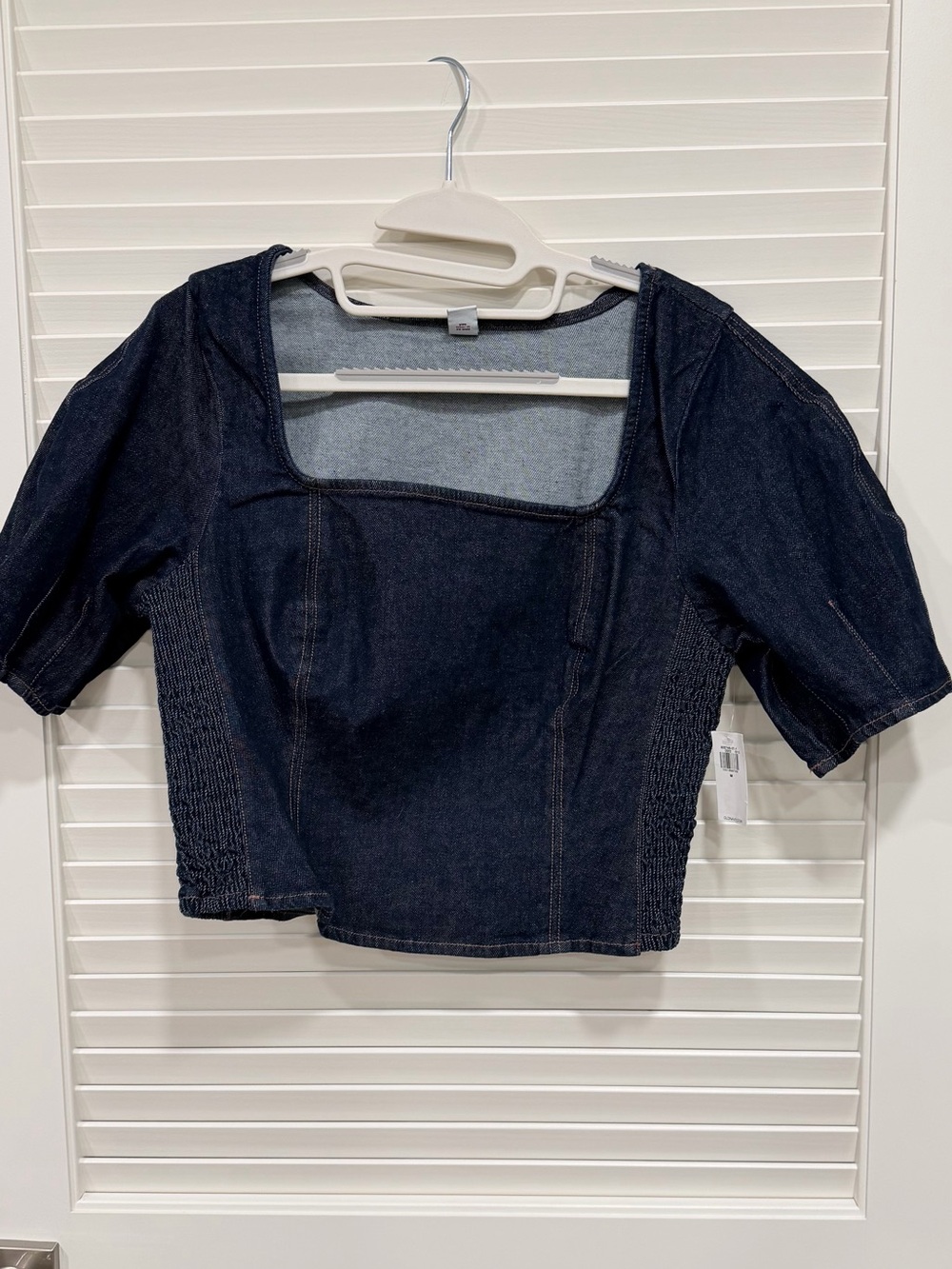 Old Navy Dark Blue Denim Square Neck Puff Sleeve Crop Top